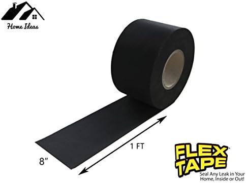 Home Ideas BLACK 8" x 1' 8 Inch x 1 Foot FLEX TAPE Strong Seal Waterproof Rubberized Tape- AS SEEN ON TV …