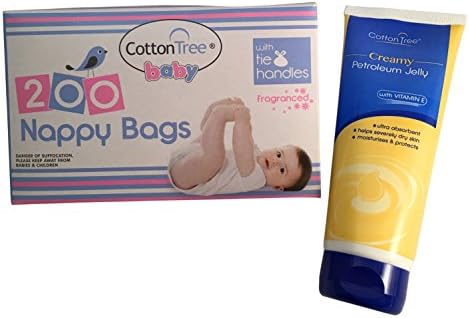 Creamy Petroleum Jelly Moisturising Lotion 170g - Plus 200 Scented Nappy Disposal Sacks Bags with Tie Handles - By Kerhoot.