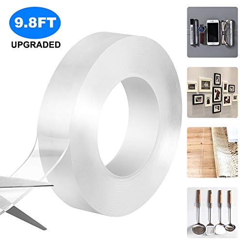 Ehugos Cinta Adhesiva Lavable, Cinta de Montaje, Transparente, Reutilizable, Transparente, de Doble Cara para Vidrio, Metal, gabinetes de Cocina o Azulejos (3M)