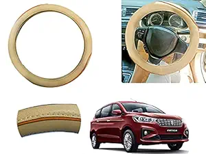 Auto Pearl - Ring Type Car Steering Wheel Cover Universal Genuine PU Non-Slip Natural Rubber Well Padded Grip Breathable Leatherite for - Ertiga 2019 (Gold Signature Beige)