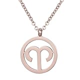 Morella Collier pour Femmes en Acier Inoxydable Or Rose avec Pendentif Signe du Zodiaque Bélier dans Petit Sac