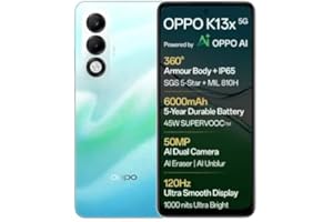 OPPO K13x 5G 6000mAh and 45W SUPERVOOC Charger & AI (Breeze Blue, 128 GB) (6 GB RAM)