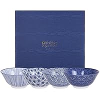 Tokyo Design Studio, Nippon Blue, 4 cuencos Set, 4 piezas, diámetro 15.2 cm, porcelana de Japón