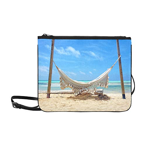 Preisvergleich Produktbild EIJODNL Weiße Hängematte über dem Strandmuster Benutzerdefinierte hochwertige Nylon-dünne Clutch-Tasche Umhängetasche mit Umhängetasche
