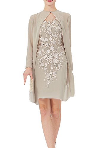 ShineGown Mother Of The Bride Outfits Two Piece Applique Knee-Length Sheath  Chiffon Long Sleeves Jacket Dress