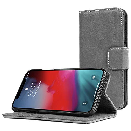 SnuggiPhone XR Wallet Case – Leather Card Case Wallet with Handy Stand Feature – Legacy Series Flip Phone Case Cover in Slate Grey