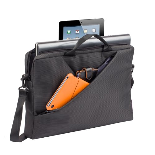 Rivacase – hochwertige Notebooktasche / Schultertasche für Notebooks bis 15,6″ (39,6 cm) in Grau - 4