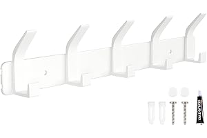 Sarsumir Porte Manteau Mural Patère Murale avec 5 crochets pour Suspendre Manteaux écharpes, Sacs à Main et Autres, Blanc