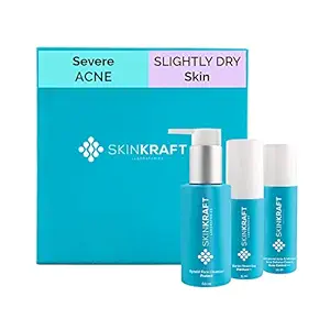 SkinKraft For Men - Severe Acne Kit For Slightly Dry Skin - Customized Acne Kit For Men- 3 Product Kit - Slightly Dry Skin Cleanser For Men + Slightly Dry Skin Moisturizer For Men + Severe Acne Active Serum For Men- Dermatologist Approved