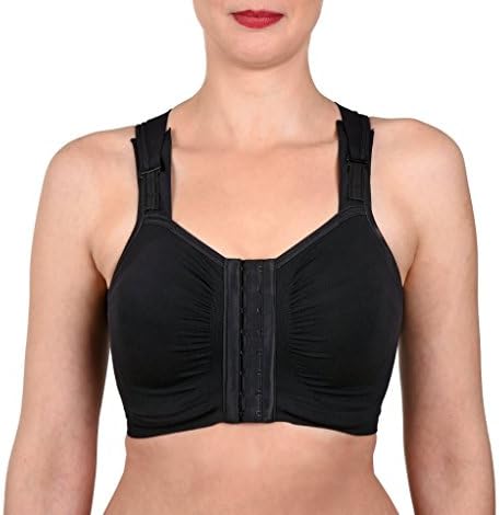 Front Fastening Post Surgery High Back Bra Small to XL Black (Medium )