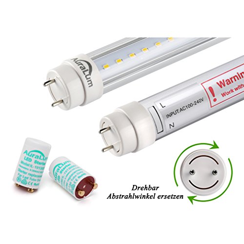 Auralum® 2x T8 G13 120cm 20W LED Röhre Leuchtstoffröhre inkl. LED Starterbrücke Naturweiß (4000-4500K) klare Abdeckung - 4
