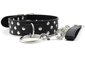 iZEN Adult Submissive Collar and Leash - Human Leather Chocker for Women and Goth Punk Rock Styles