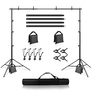 Backdrop Stand, Heorryn 10Ft Adjustable Photo Background Stand Kit with 4 Crossbars, 4 Background Clamps, 2 Sandbags and Carrying Bag for Parties,Wedding,Photography,Advertising Display & Decoration