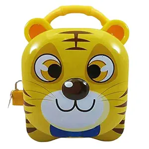 WISHKEY Cute Attractive Cartoon TigerDogCat Piggy Bank with Security Lock & Keys for Kids Money Saving Storage Coin Collector Box for Boys & Girls (Pack of 1 , Multicolor)
