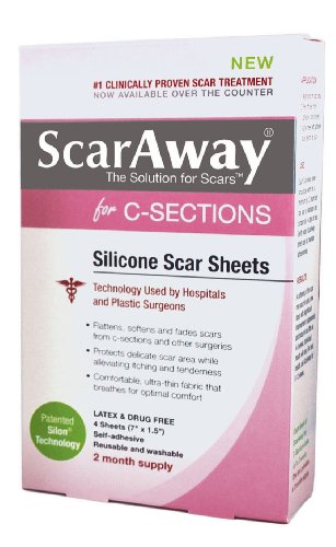 Scaraway C-Section Scar Treatment Strips, Silicone Adhesive Soft Fabric 4-Sheets (7 X 1.5 Inch)
