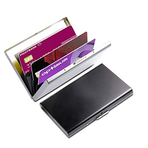 Preisvergleich Produktbild Kreditkartenetui, Comius 2 Stück RFID Blocking Kreditkartenhülle Edelstahl Kreditkartenetui, Kreditkartenetui Kartenetui aus Aluminium, Schwarz+Silber