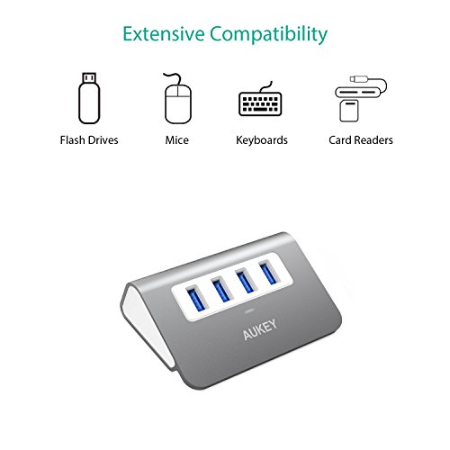 AUKEY USB 3.0 Hub 4 Port Super Speed Aluminum mit 50 cm USB 3.0 Kabel für Apple MacBook, MacMini, iMac, MacPro und weiteren USB 3.0 Geräten ( Space Grau ) - 2