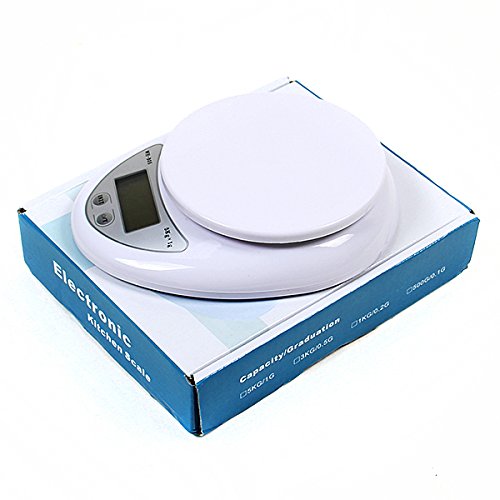 Elektronische Küchen Waage 1g – 5kg, Digitalwaage weiss, Platzsparend - 3