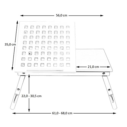 NEG Notebook-Tisch NegTray SQUARE ALEA (weiß) Laptop-Tray/Knietablett mit höhenverstellbare Füßen/Scharnier-Ablage aus Echt-Holz + Belüftung - 7