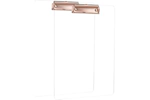 MSDADA Carpeta Portapapeles con Clip de Metal, Portapapeles Transparente Acrílico Tamaño A4 Carpeta Portapapeles Vertical Oro Rosa(2 piezas)