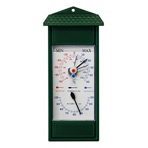 Bimetall Analog Min / Max Außen , Garten Hygrometer und Thermometer . Gartenthermometer Minimal Maximal Temperaturanzeige von - 50°C bis 50 °C . Thermohygrometer Farbe grün