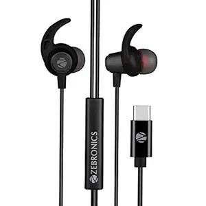 ZEBRONICS Zeb-Buds C in Ear Type C Wired Earphones with Mic, Metallic Design, 10mm Drivers, in Line Mic & Volume Controller, 1.2 Metre Cable (Black)