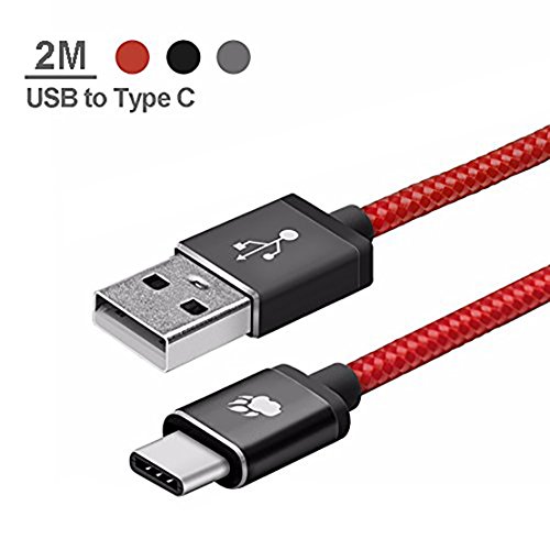 USB C Kabel, BlitzWolf 2M Nylon Typ C Datenkabel Doppelseitig für Nexus 5X 6P, OnePlus 2, Nokia N1, Xiaomi 4C, Zuk Z1, Apple Macbook(Rot)