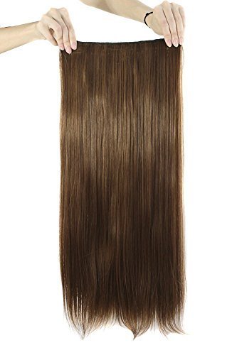 MapofBeauty 23" Long Straight Clip in Hair Extensions Hairpieces (Light Brown)