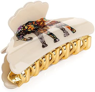 Cream tone elephant design jaw hair clip clamp