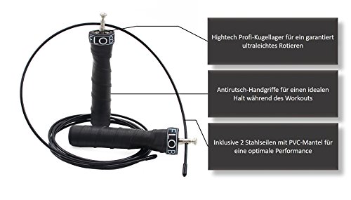 NEU: FloBaJo-Fit – Profi-Fitness-Springseil, Speed Rope, Sport Springseil mit Extra-Stahlseil, Tasche & Einstiegsguide - 2