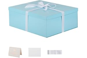 KdmNzoo Geschenkbox mit Deckel 42 x 32 x 15.5 cm groß xxl, Geschenkbox mit Schleifen, Grußkarten, Raffia Hamper Shreds für Blau