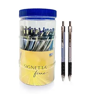 Linc Signetta Fine Lightweight Ball Pen Jar | 0.7mm, Blue and Black Ink Ball Pens | Jar of 30 Units | Ball Pen Set for Office and School Use | Elasto Grip Pens for Smooth Writing with Fast Flowing Ink Technology | Pack of 30