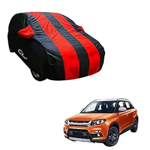 Autofurnish Stylish Red Stripe Car Body Cover Compatible with Maruti Vitara Brezza - Arc Blue