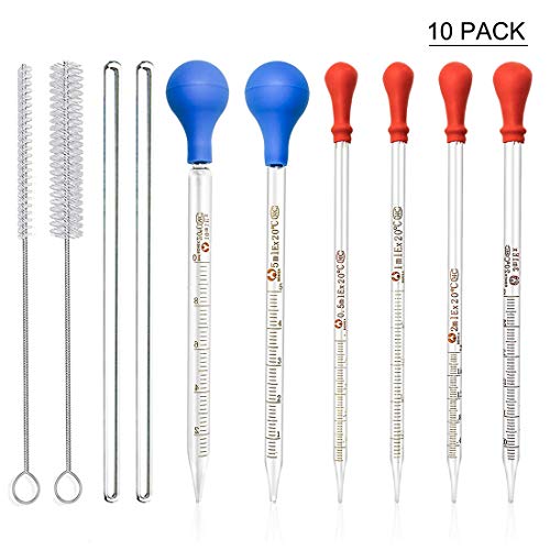 Pipetas Cuentagotas, Jestool 6pcs Pipetas de laboratorio Escala de Cristal Línea Vidrio Pipeta para Laboratorio Cuentagotas de Vidrio Pipeta con Capucha de Goma Azul