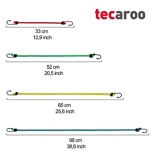 TECAROO 12er-Set Universal-Gepäckspanner mit Haken, extra stark mit 2 Jahren Zufriedenheitsgarantie – Spanngurte / Spanngummi / Expander - 3