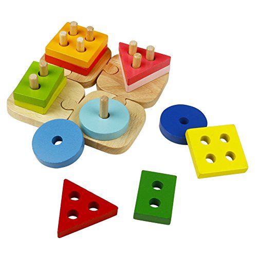ACOOLTOY Holzspielzeug Formen Stecken Stapel Puzzle Bunte Sortier Block für Kinder Early Education
