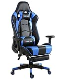 Grande Taille Racing Chaise de Gaming Dossier Haut Siège et Réglable Repose-Pied avec Têtière Support Lombaire Flexible Idéal pour Chaise (Bleu)