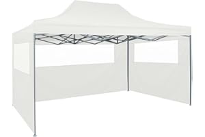 Gecheer Gazebo Pieghevole Impermeabile con 4 Pareti e Struttura in Acciaio Bianco 3x4 m,Gazebo Pieghevole,Gazebo Impermeabile,Gazebo con Parete,Gazebo Richiudibile 3x4 m