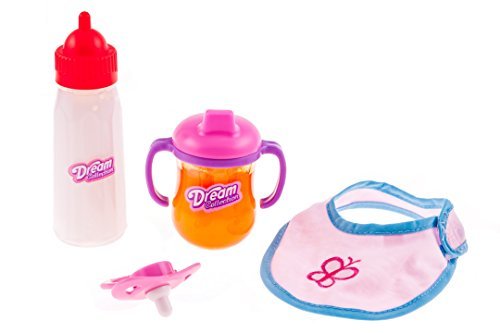 DREAM COLLECTION 4 in 1 Doll feeding time. Magic juice & milk Bib & pacifier