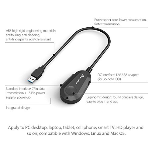 USB 3.0 zu SATA Adapter Kabel / Konverter für 2,5 / 3,5 Zoll SATA HDD/SSD mit 12V 2A NETZTEIL Schwarz - 7