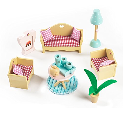 Complete Pack of 6 Sweetbee Wooden Dolls House Furniture Sets - Bargain Bundle! 6 beautiful room sets for children's dolls houses