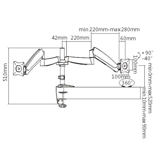 Ricoo Tischhalterung für 2 Monitore TS3111 mit Gasdruckfedergelenk Monitorhalterung Schwenkbar Neigbar max. VESA 100×100 - 2