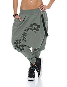 malito Damen Haremshose mit tiefem Schnitt | Hose mit Flower Print | Baggy zum Tanzen | Sweatpants – Jogginghose...