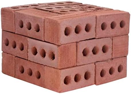 New 32Pcs Mini Cement Cinder Bricks Build Your Own Tiny Wall Mini Red Bricks (Red)