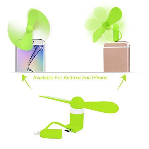 USB Ventilator Fan, Ubegood Mini Ventilator Phone Fan Cool Kühler drehbar Lüfter mit Zwei Blätter Fan 2 in 1 Portable Mini Fan für Andriod Smartphone , iPhone , iPad, Samsung, Powerbank – Grün - 2