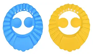 THE LITTLE LOOKERS? Baby Adjustable Safe Soft Bathing Baby Shower Cap for Kids/Babies/Toddlers/Infants| Eye Ear Protector Adjustable Size Bathing Cap (Blue & Yellow, Pack of 2)