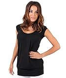 Bequemer Schnitt, breiter Bund, leicht plissierter Ausschnitt.