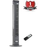 ANSIO Light Weight Oscillating Slim Tower Fan with Remote Control and 3-Speed 3-Wind Mode with Long 1.8 m Cable, 30-Inch, Grey (Batteries NOT included)