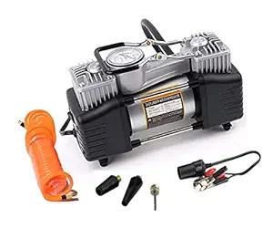 PURAM New Double Cylinder Tyre Inflator Heavy Duty Portable Air Compressor Pump with Cigratte Lighter Plug for Car, SUVs, Biycle, Truck and Tractor Metal Electic Inflator(12V 150 PSI)