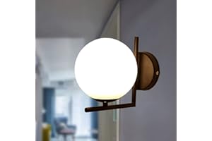 MENGJAY E27 Indoor Ball LED Wall Light Retro Round Glass Shade Wall Lighting Creative Metal Wall Light Hallway Living Room Bedside Table Restaurant Kitchen Dining Room Study Aisle Cupboard Cafe Loft (Black)